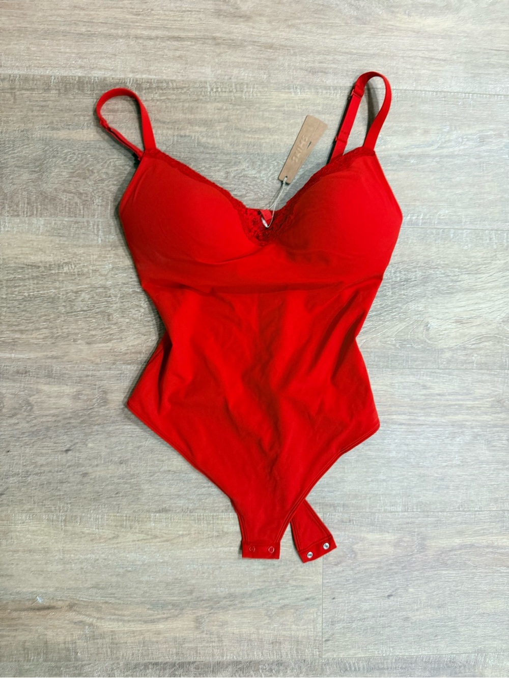 SKIMS Red Scoop Neck Bodysuit with Adjustable Straps